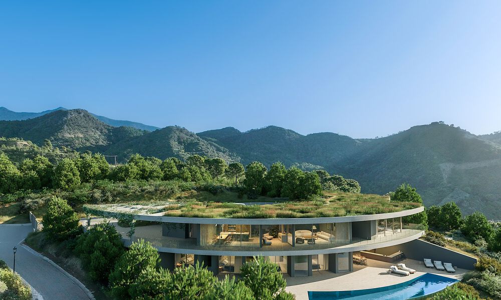 Villa arquitectónica de nueva construcción con vistas panorámicas al mar en venta, en una urbanización segura de Marbella - Benahavis 69795