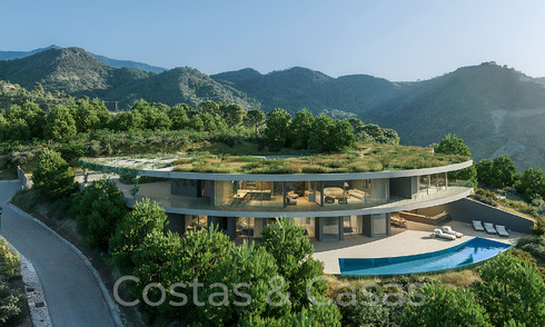 Villa arquitectónica de nueva construcción con vistas panorámicas al mar en venta, en una urbanización segura de Marbella - Benahavis 70084