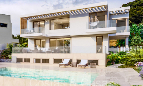 Villa modernista de nueva construcción sobre plano en venta con vistas panorámicas al mar en Mijas, Costa del Sol 70137