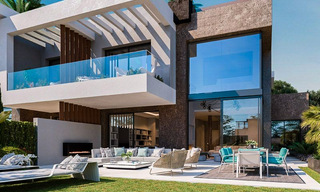 Casas de nueva construcción de primera clase con diseño modernista en venta en una urbanización cerrada al este del centro de Marbella 74440 